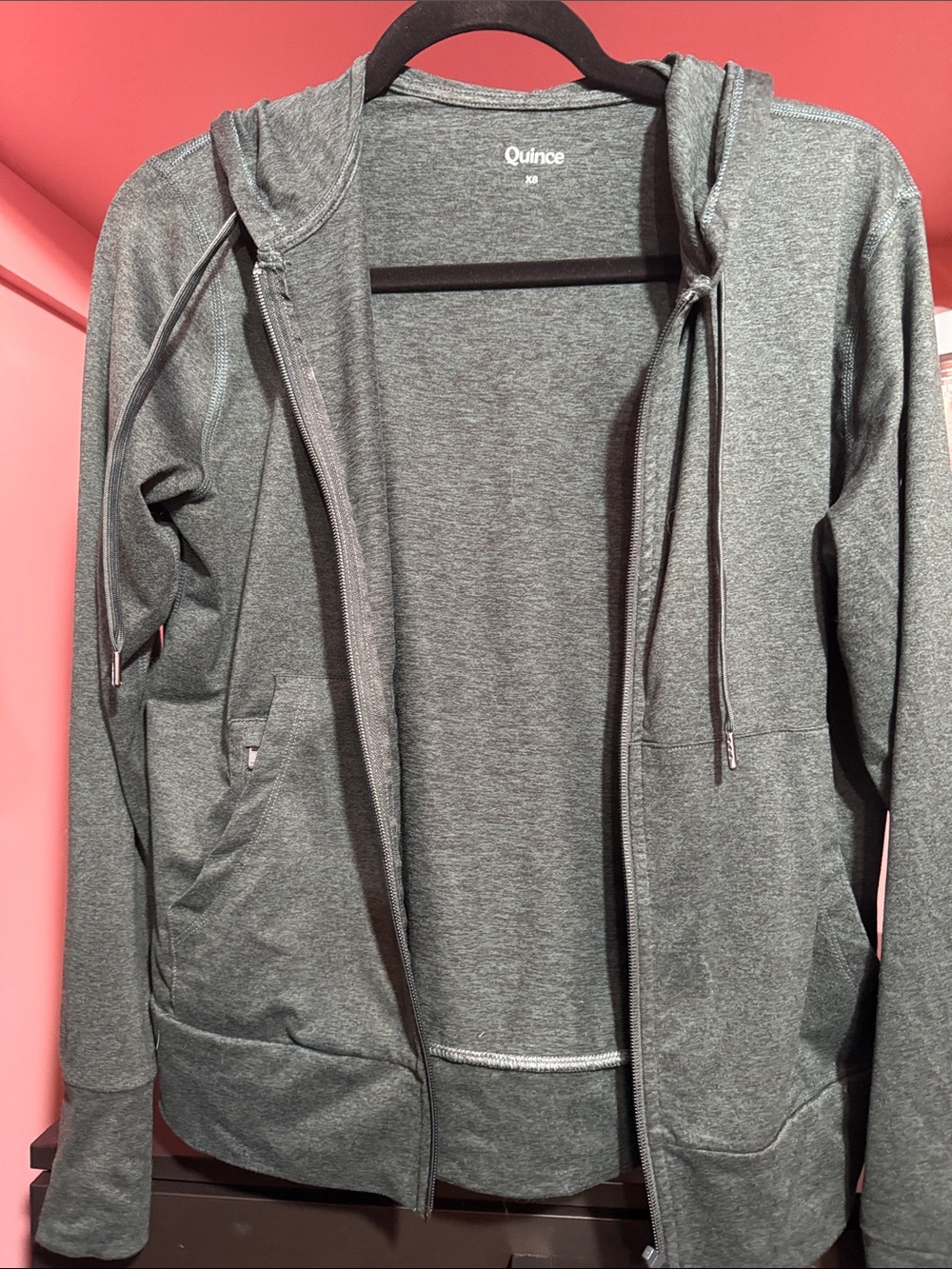Quince Flowknit Women's Heather Green Full-Zip Hooded Jacket